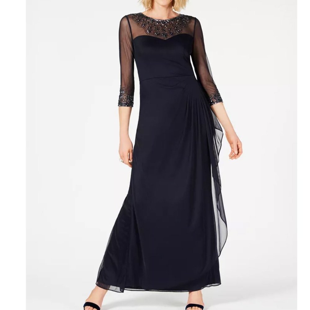 ALEX EVENINGS Women's Illusion Embellished A-Line Gown